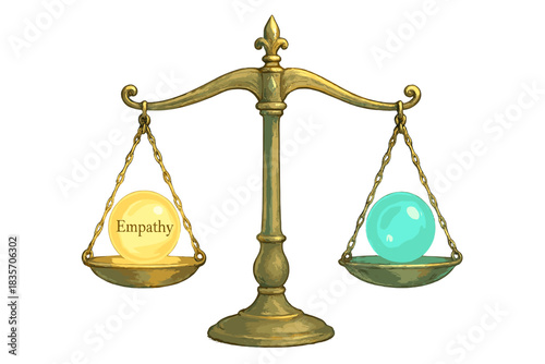 Empathy Scale Balance. a balance scale measuring empathy, with glowing orbs of different feelings resting on each side, pale gold