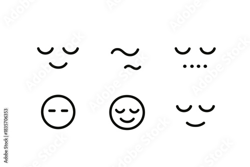 Icons of Subtle Expressions. Line style icons of Subtle Expressions: small arc for contentment, tiny wave for curiosity, dotted