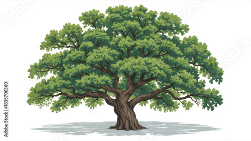 big green oak tree isolated on transparent background 
