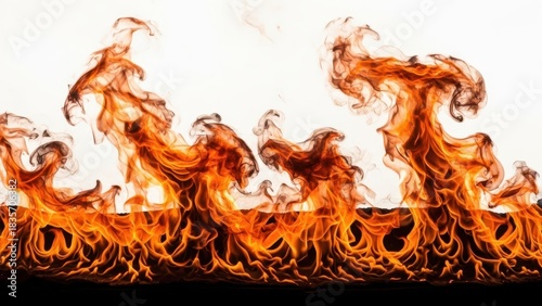 Raging Orange and Red Fire Flames Texture Isolated on White Background