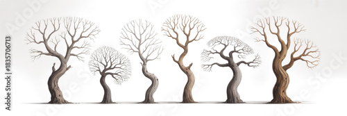 dead trees or dry tree collection isolated on white background. 
