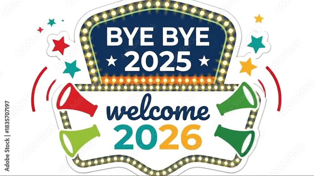 New Year 2026 Welcome and 2025 Farewell Marquee Sign with Megaphones ...