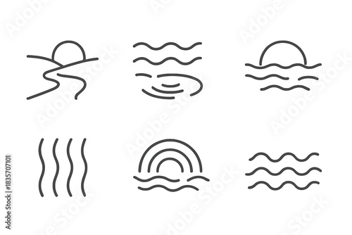 Twilight Vector Icons. Line vector icons of twilight current alignment: evening-flow streams, soft shadow ripples, dark light