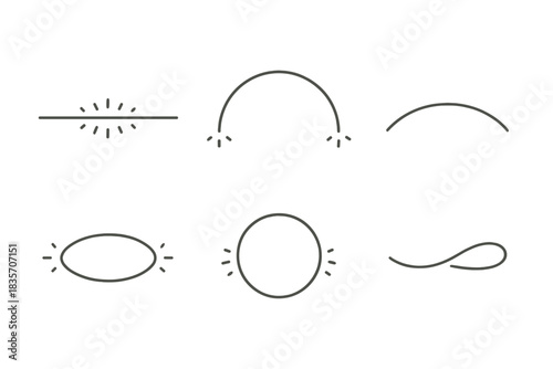 Glowing Boundary Lines. Line vector icons of distant luminous boundaries: remote glowing lines, faint radiance arcs, isolated