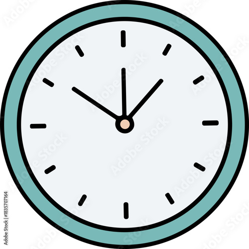 A Simple Analog Clock Face With A Light Blue Border Showing The Time Of Ten Past Ten With Black Hour Minute And Second Hands On A White Background