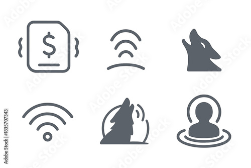 Mysterious Final Echo. Line style icons of a dim final offer communicated through wailing: subtle vibration within shadow aura,