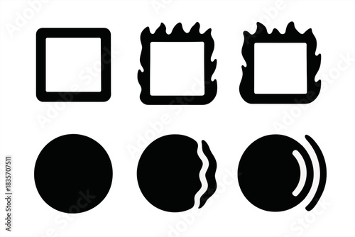 Radiant Echo Icons. Solid style icons of radiant echoing outlines: luminous border, warm perimeter, burning line, fiery boundary,