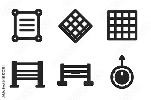 Refined Tuning Icons. Solid style icons of refined tuning structures: framework conduit, lattice groove, grid channel, structural