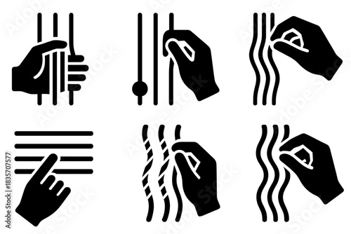 Symbols of Harmony. Solid style icons of conceptual harmony: adjusting strings that symbolize concepts, modifying cords that