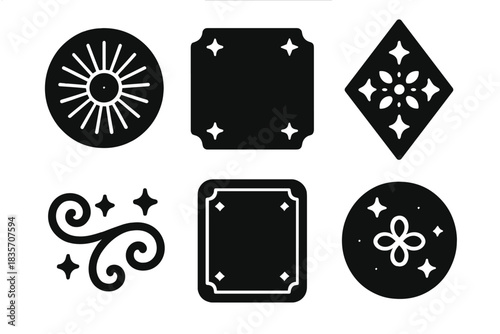 Radiant Decorative Icons. Solid style icons of decorative finesse: radiant pattern plate, glowing carved edge, shimmering engraved