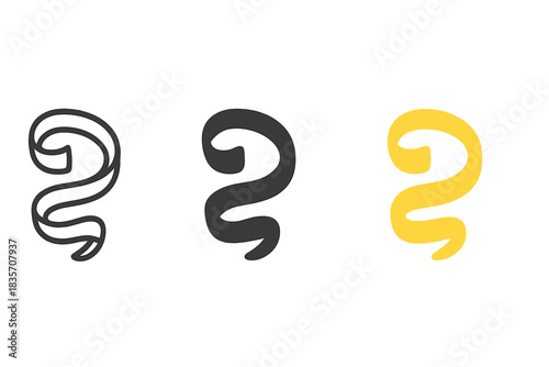 Lemon Zest Icons. three minimal vector icons of decorative lemon zest ribbons forming a spiral pattern, line outline style, solid