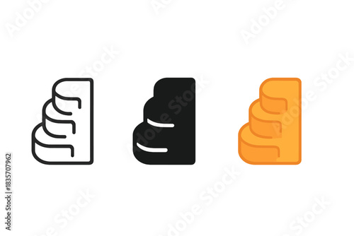 Stacked Beats Icons. three minimal vector icons of stacked beats forming a dramatic cliff-shaped rhythm structure, line outline