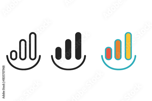 Minimal Vector Icons. three minimal vector icons of tonal bars forming a palette symbolizing characterization through voice, line