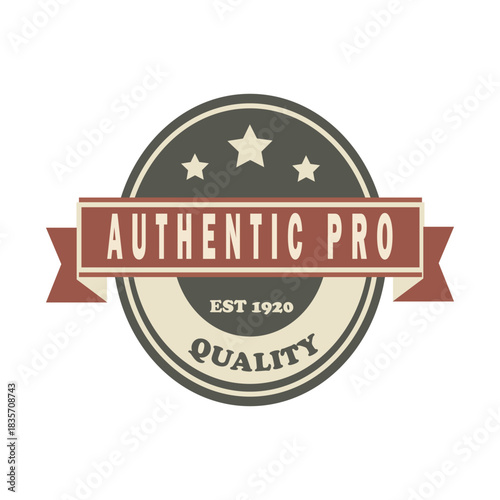 Vintage Authentic Pro Quality circular badge logo vector. Professional classic design, established 1920, for premium brand, guarantee seal, or product label.