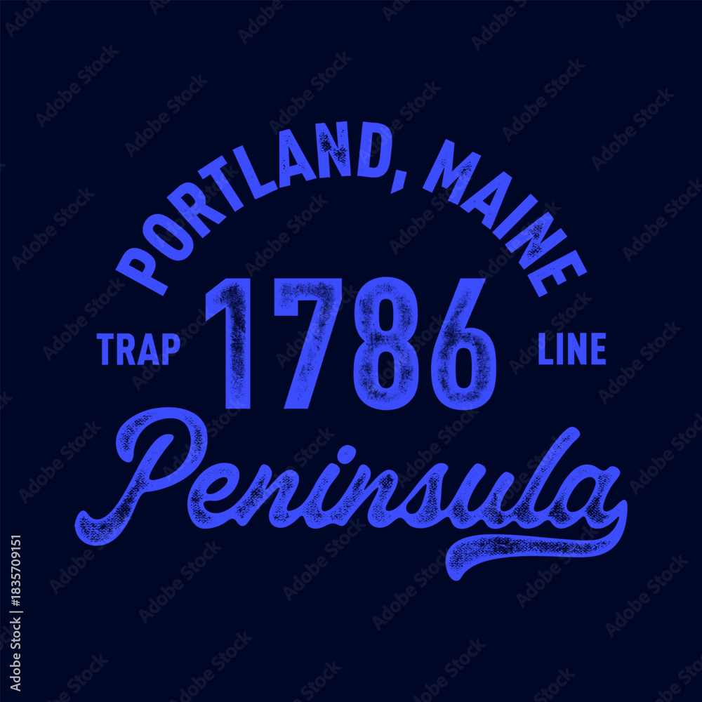 Fototapeta premium T-shirt stamp graphic, Peninsula wear typography emblem Portland, Maine vintage tee print, athletic apparel design shirt graphic print