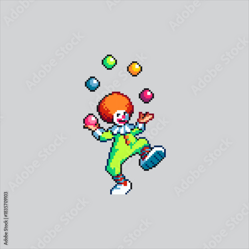 Pixel art illustration Clown Juggling. Pixelated Circus Clown. Circus Clown Juggling Balls Icon pixelated for the pixel art game and icon for website and video game. old school retro.