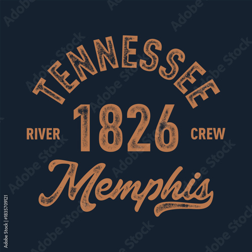 T-shirt stamp graphic, Tennessee Sport wear typography emblem Memphis vintage tee print, athletic apparel design shirt graphic print