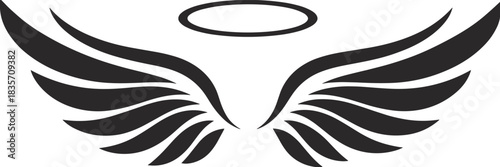 Angel wings with halo symbolizing purity, spirituality, protection, freedom, guardian angel and celestial themes in a clean flat vector illustration
