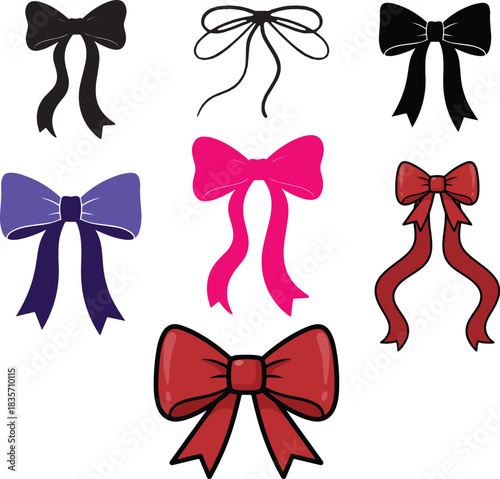 ribbon bow silhouette design bundle. christmas ribbon bow set