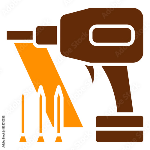 Brad Nail Dual Tone Color Icon, Mini Illustration Relate To Carpentry, Wood Industry. Use For Modern Concept, Ui, Ux Web And App Development.