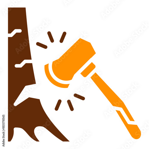 Axe Dual Tone Color Icon, Mini Illustration Relate To Carpentry, Wood Industry. Use For Modern Concept, Ui, Ux Web And App Development.