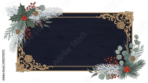 Floral christmas rectangle created with generated ai