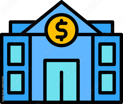 Bank Building lineal color icon