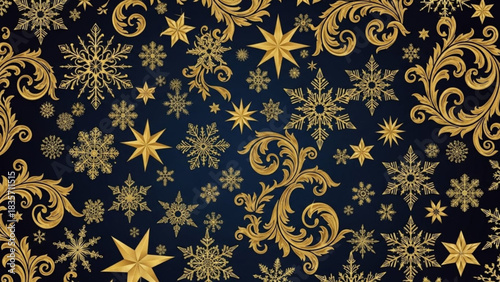Gold snowflake and stars created with generated ai
