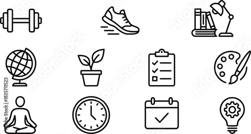New Year's Resolution Icons Set on White Background
