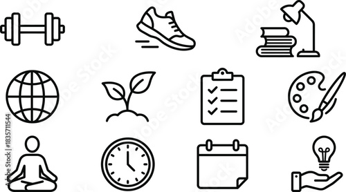 New Year's Resolution Icons Set on White Background