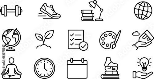 New Year's Resolution Icons Set on White Background