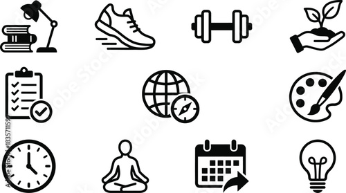 New Year's Resolution Icons Set on White Background