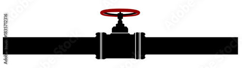 black industrial pipeline with a round valve in the center without background