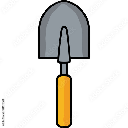A Gray Trowel With A Yellow Handle Isolated On A Black Background Simple Garden Tool Design