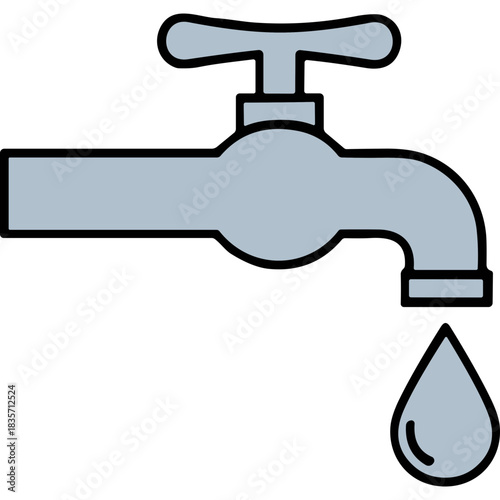 A gray water faucet with a single drop of water falling from its spout against a black background a simple clean illustration representing water conservation and plumbing.