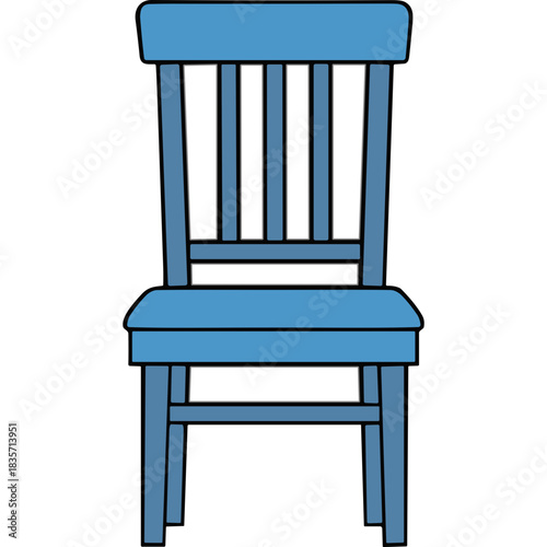 A Simple Blue Wooden Chair with Vertical Slats on a Black Background