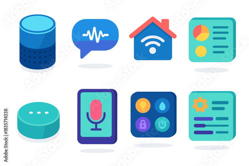 Smart home and voice assistant icons - technology and connectivity concepts