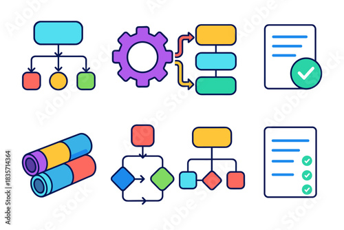 Colorful flowcharts and diagrams set for efficient process management