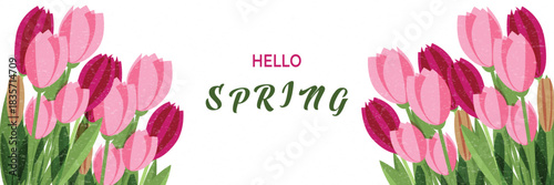 Hello spring poster wight and flowers