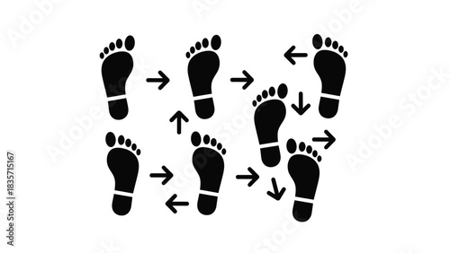 Creative Detailed Waltz Box Step Footprints Vector Illustration | Ballroom Dance Footstep Diagram | Step-by-Step Dance Guide