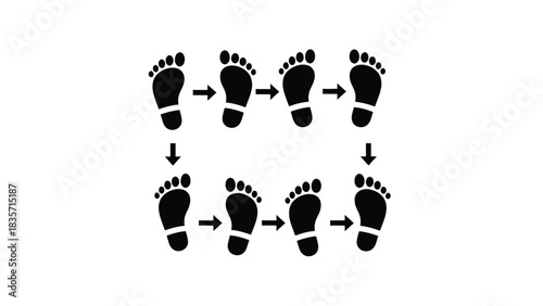 Creative Detailed Waltz Box Step Footprints Vector Illustration | Ballroom Dance Footstep Diagram | Step-by-Step Dance Guide