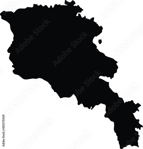 Black silhouette map of Armenia vector illustration of country shape isolated on white background