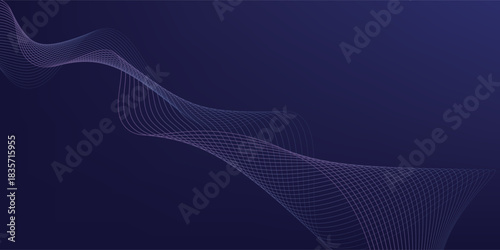 glowing blue wavy lines on abstract technology dark blue background. digital hi tech vector illustration with particle striped wave lines.eps