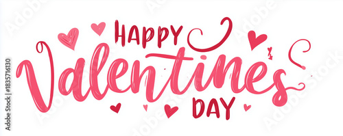 Happy Valentines Day Handwritten Lettering with Hearts