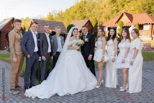 Wedding celebration with friends and family in a picturesque outdoor setting