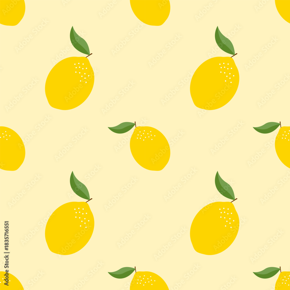 Obraz premium Seamless pattern with lemons on a yellow background
