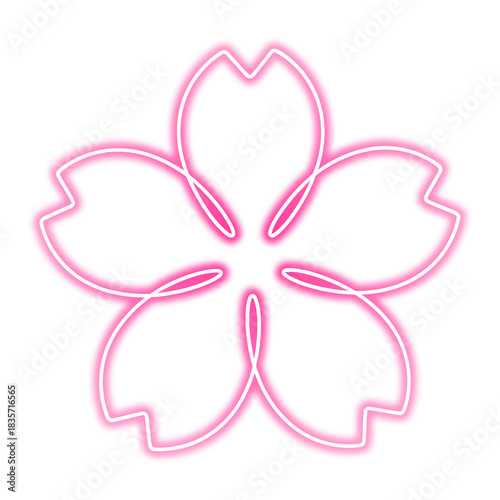A pink neon outline of a five-petaled cherry blossom flower against a transparent background.