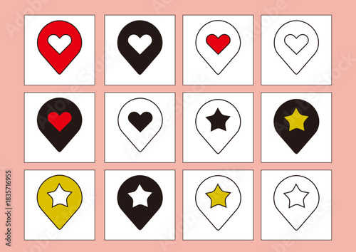 位置情報 現在地　マップ　地図　アイコン　素材　ナビゲーション　シンプル　ハート　星