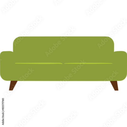 A Simple Modern Green Sofa With Wooden Legs On A Black Background Representing Furniture And Home Decor