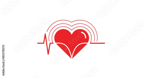 Red heart graphic, wave, pulse
